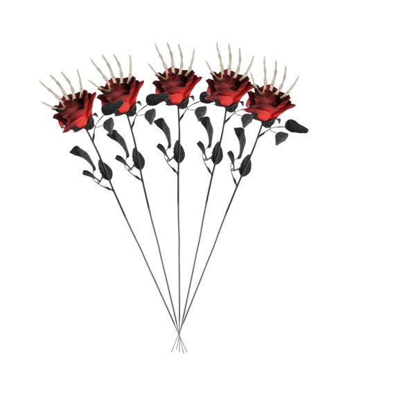 5 Pack Skeleton Hand Artificial Rose Stems Halloween Decorations, Gothic Black Orange Purple Red Fake Rose Picks, Spooky Skeleton Claw Floral Branches for Halloween Party Vase Table Centerpiece Decor