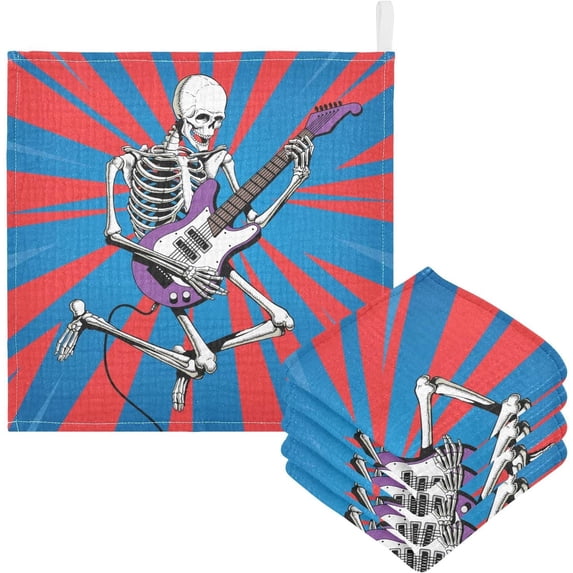5 Pack Skeleton Rock Guitar Baby Muslin Washcloths, Soft Absorbent Face Towel Burp Cloths Cotton Bath Wipes Infant Wash Cloth for Newborn Boys Girls