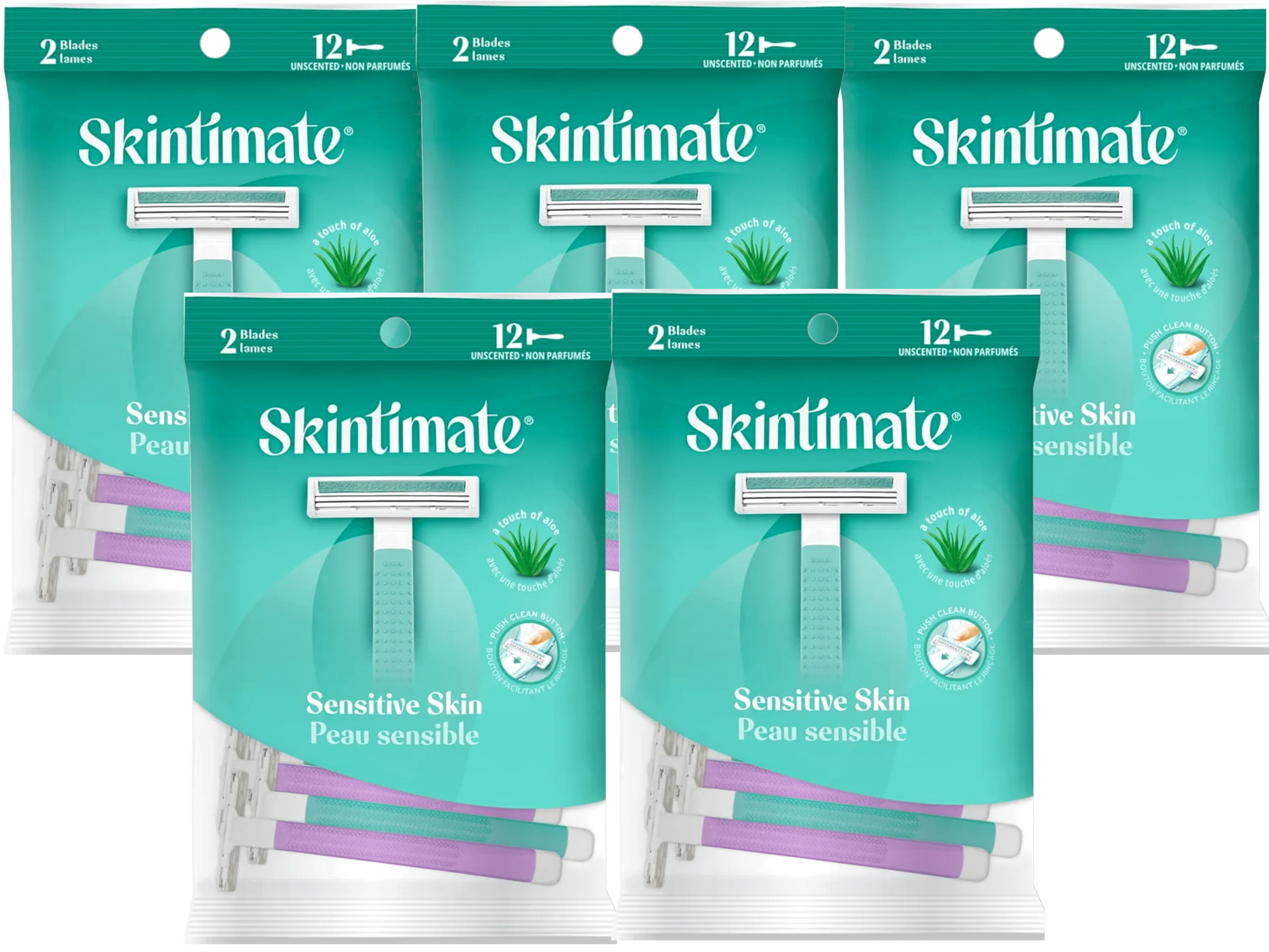 5 Pack - Skintimate Twin Blade Women's Disposable Razors, 12 Ct