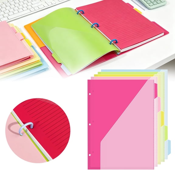 5-Pack Slant Pocket File Folders, Transparent Document Organizer with 2 Corner Holders, No-Hole Design for School Paper Storage