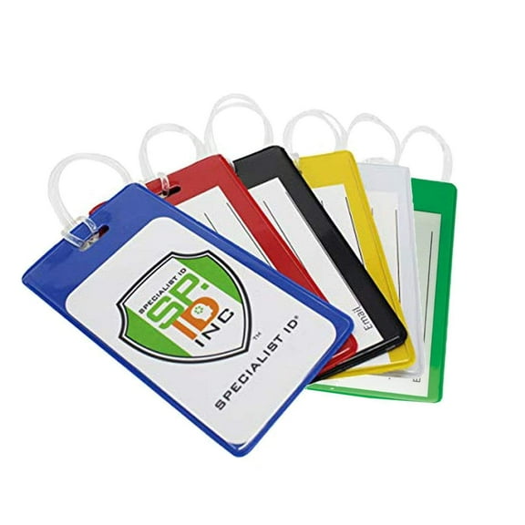 5 Pack - Slim and Sturdy Flexible Backpack & Airline Luggage ID Bag Tags - Business Card Holders - with Secure Plastic Worm Loop Straps by Specialist ID