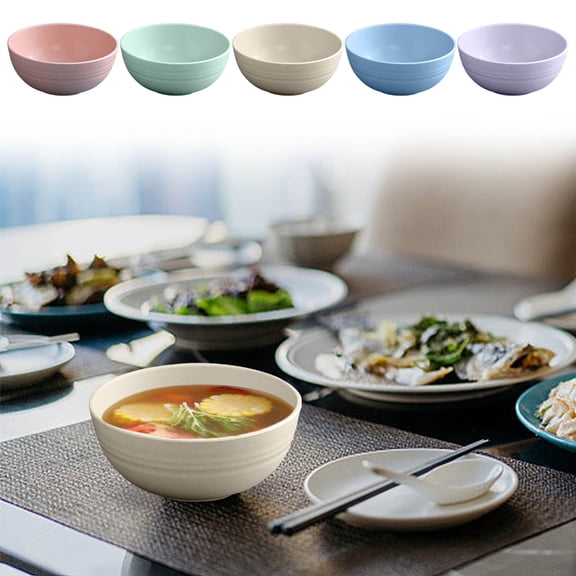 5 Pack Small Plastic Bowls for Soup Noodles Unbreakable Fiber Straw Plastic Bowls Set for Kids Family Daily Use Non-Slip Base Serving Bowls for Home Kitchen Dining Light Meals