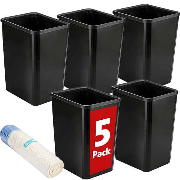 5 Pack Small Trash Can, Plastic Wastebaskets, 3.5 Gallon Garbage Can for Bathroom, Bedroom, Kitchen, Offices, Black