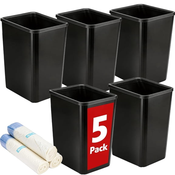 5 Pack Small Trash Can, Plastic Wastebaskets, 3.5 Gallon Small Garbage Can for Bathroom, Bedroom, Kitchen, Offices, Black