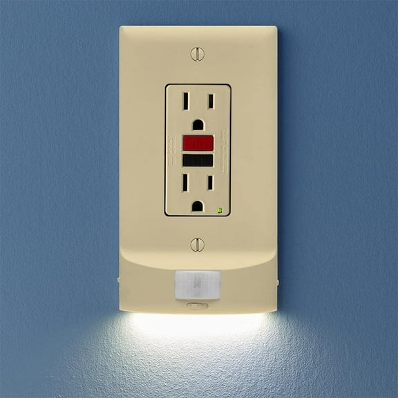 5 Pack, SnapPower MotionLight [FOR GFCI OUTLETS] - Motion Detecting LED Night Lights Built-In to Wall Plate - Bright/Dim/Off Options - Automatically On/Off Sensor - (Ivory, GFCI)