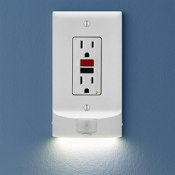 5 Pack, SnapPower MotionLight [FOR GFCI OUTLETS] - Motion Detecting LED Night Lights Built-In to Wall Plate - Bright/Dim/Off Options - Automatically On/Off Sensor - (White, GFCI)