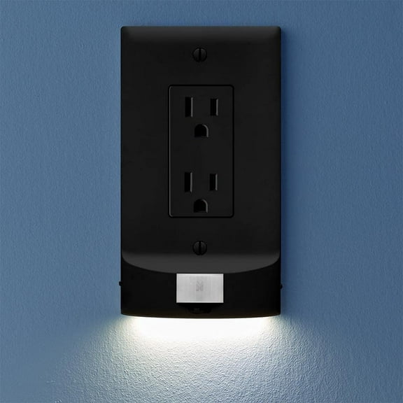 5 Pack, SnapPower MotionLight [FOR STANDARD OUTLETS] - Motion Detecting LED Night Lights Built-In to Wall Plate - Bright/Dim/Off Options - Automatically On/Off Sensor - (Black, Decor)
