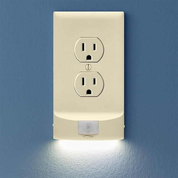 5 Pack, SnapPower MotionLight [FOR STANDARD OUTLETS] - Motion Detecting LED Night Lights Built-In to Wall Plate - Bright/Dim/Off Options - Automatically On/Off Sensor - (Light Almond, Duplex)