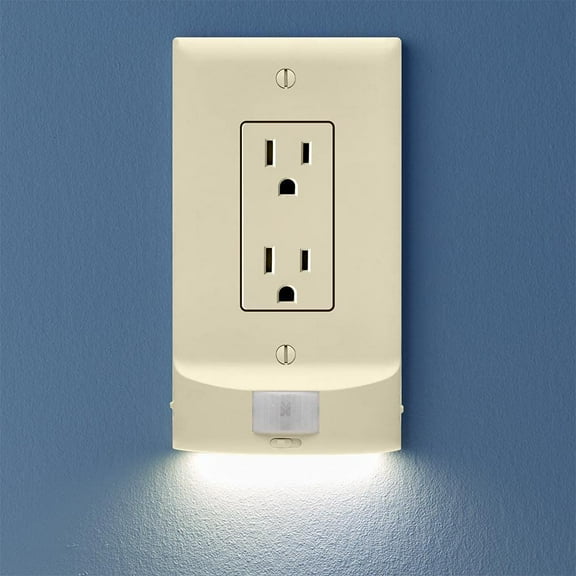 5 Pack, SnapPower MotionLight [FOR STANDARD OUTLETS] - Motion Detecting LED Night Lights Built-In to Wall Plate - Bright/Dim/Off Options - Automatically On/Off Sensor - (Light Almond, Decor)