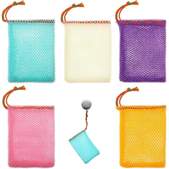 5 Pack Soap Net Bag Soap Bar Bags Exfoliating Net Mesh for Shower Holder Mesh Foaming Bag with Drawstring for Bath and Shower Reusable Soap Bar