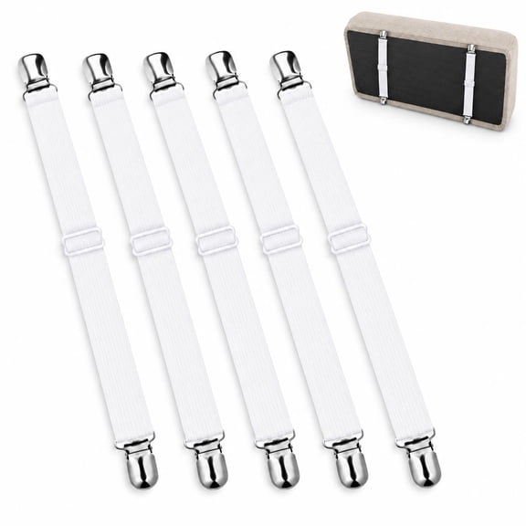 5 Pack Sofa Cushion Straps, Adjustable Elastic Couch Cover Fasteners with Metal Clips, Non-Slip Holders for Seat Cushions, Slipcovers and Sheets
