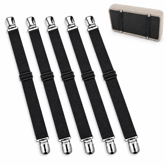 5 Pack Sofa Cushion Straps, Adjustable Elastic Couch Cover Fasteners with Metal Clips, Non-Slip Holders for Seat Cushions, Slipcovers and Sheets