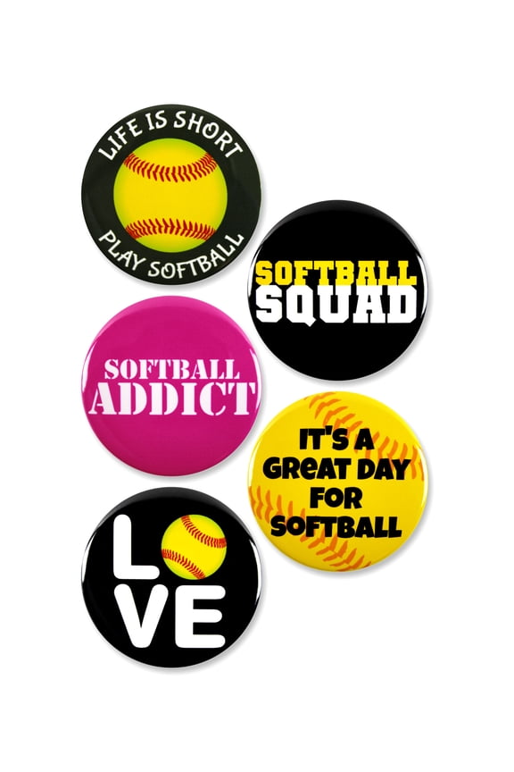 5 Pack - Softball Lovers Sports Pinback Buttons - 2.25 Inch