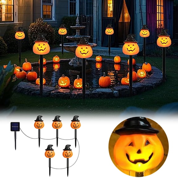 5 Pack Solar Lantern Stake String Lights Orange Halloween Pathway Decor for Outdoor Halloween Yard Display Pumpkin Pathway Lights Outdoor LED Walkway Lights for Driveway Garden Decor