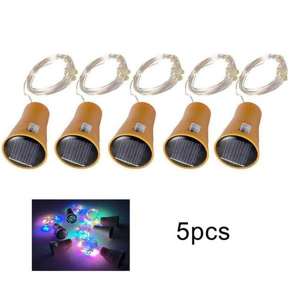 5 Pack Solar Powered Wine Bottle Lights, 20 LED 40''Waterproof Copper Cork Solar Lights for Weddings, Parties, Christmas, Gardens (Colorful)