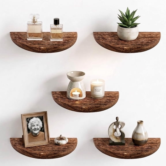 5 Pack Solid Wood Half Round Floating Shelves for Candles and Small Decor