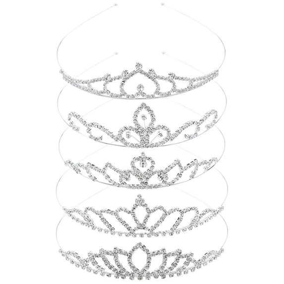 5 Pack Sparkly Glitter Rhinestone Silver Metal Headbands Wedding Hair Crowns Tiaras Clasps Accessories for Kids Girls Women Brides (5 Pack S3)