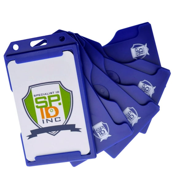5 Pack Specialist ID Multiple Card ID Badge Holders - Heavy Duty Rigid / Hard Plastic (Blue)