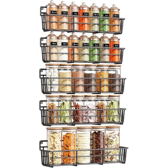 5 Pack Spice Rack Seasoning Organizer Wall Mount, Screw or Adhesive ...