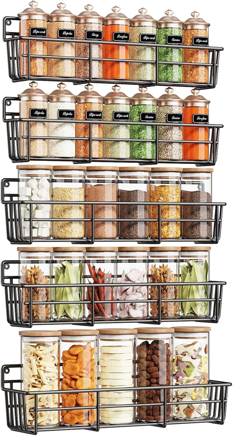 5 Pack Spice Rack Seasoning Organizer Wall Mount, Screw or Adhesive ...