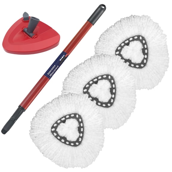 5-Pack Spin Mop Accessories Compatible with O Cedar EasyWring 1-Tank System – 1 Base, 1 Handle & 3 Microfiber Mop Heads for Easy Home Cleaning