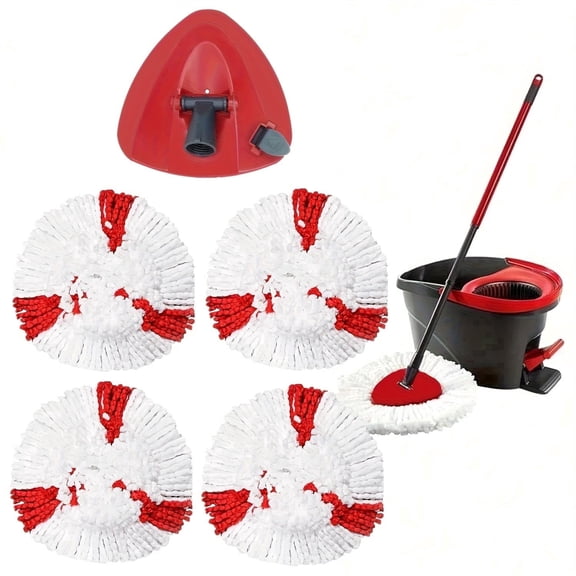 5-Pack Spin Mop Accessory Set - Compatible with O-Cedar EasyWring 1-Tank System | 4 Microfiber Heads and 1 Mop Base | Floor Cleaning Supplies