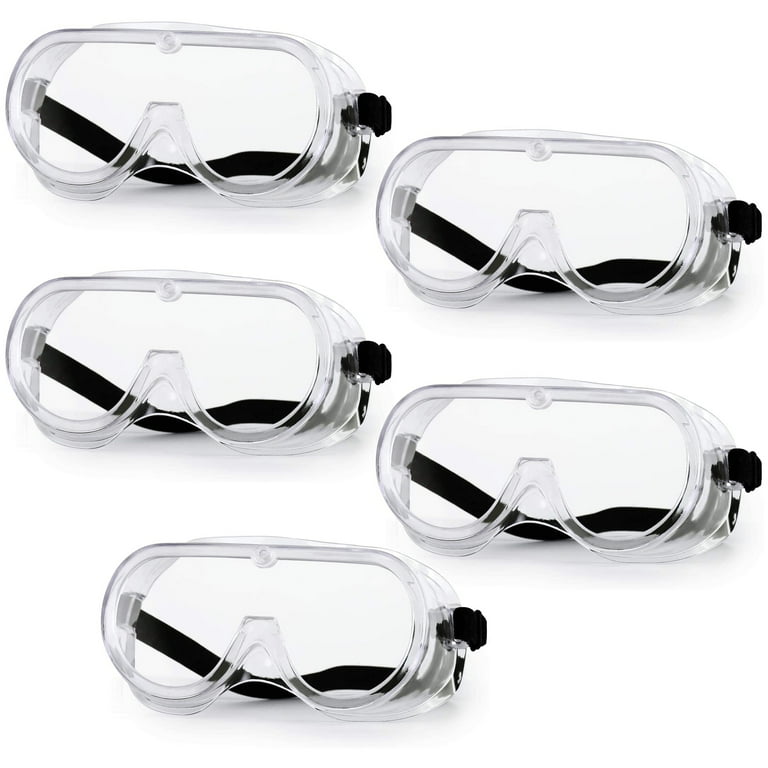 5 Pack Splashproof Clear Safety Goggles with Adjustable Strap Clear Lens with Splash Shield for Eye Protection