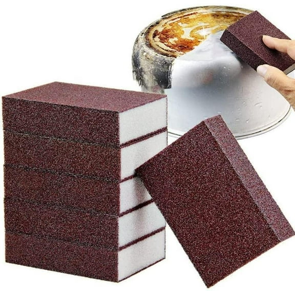 (5 Pack)Sponge Individually Wrapped, Carborundum Sponge Nano Emery Sponges Stone Pot Dishwashing Sponge, Grit Scouring Pad Brush Rust Odor-Free Sponge Wipes for Kitchen