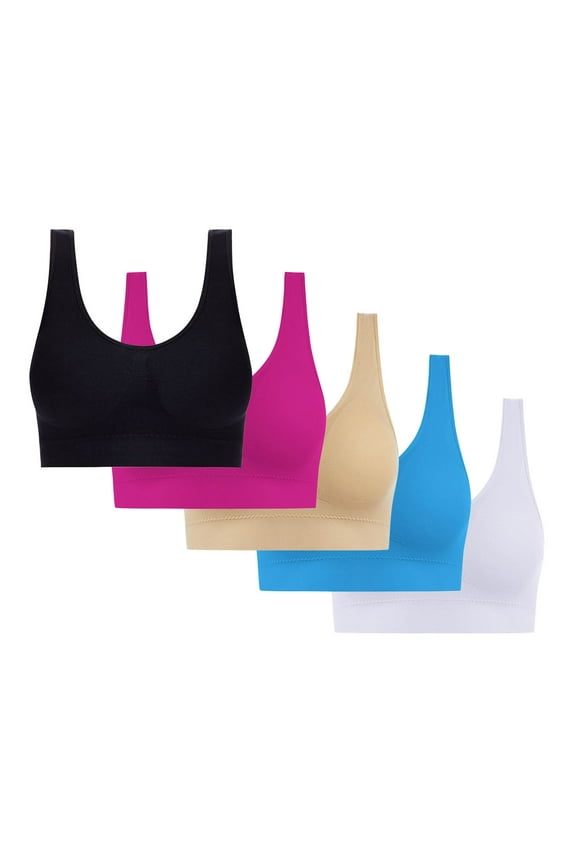 5 Pack Sports Bras Womens Medium Support Seamless Wirefree Padded Workout Yoga Gym Fitness Bra Tank Underwear (L, Blue)