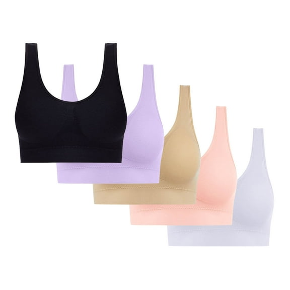 5 Pack Sports Bras Womens Medium Support Seamless Wirefree Padded Workout Yoga Gym Fitness Bra Tank Underwear (M, Black)