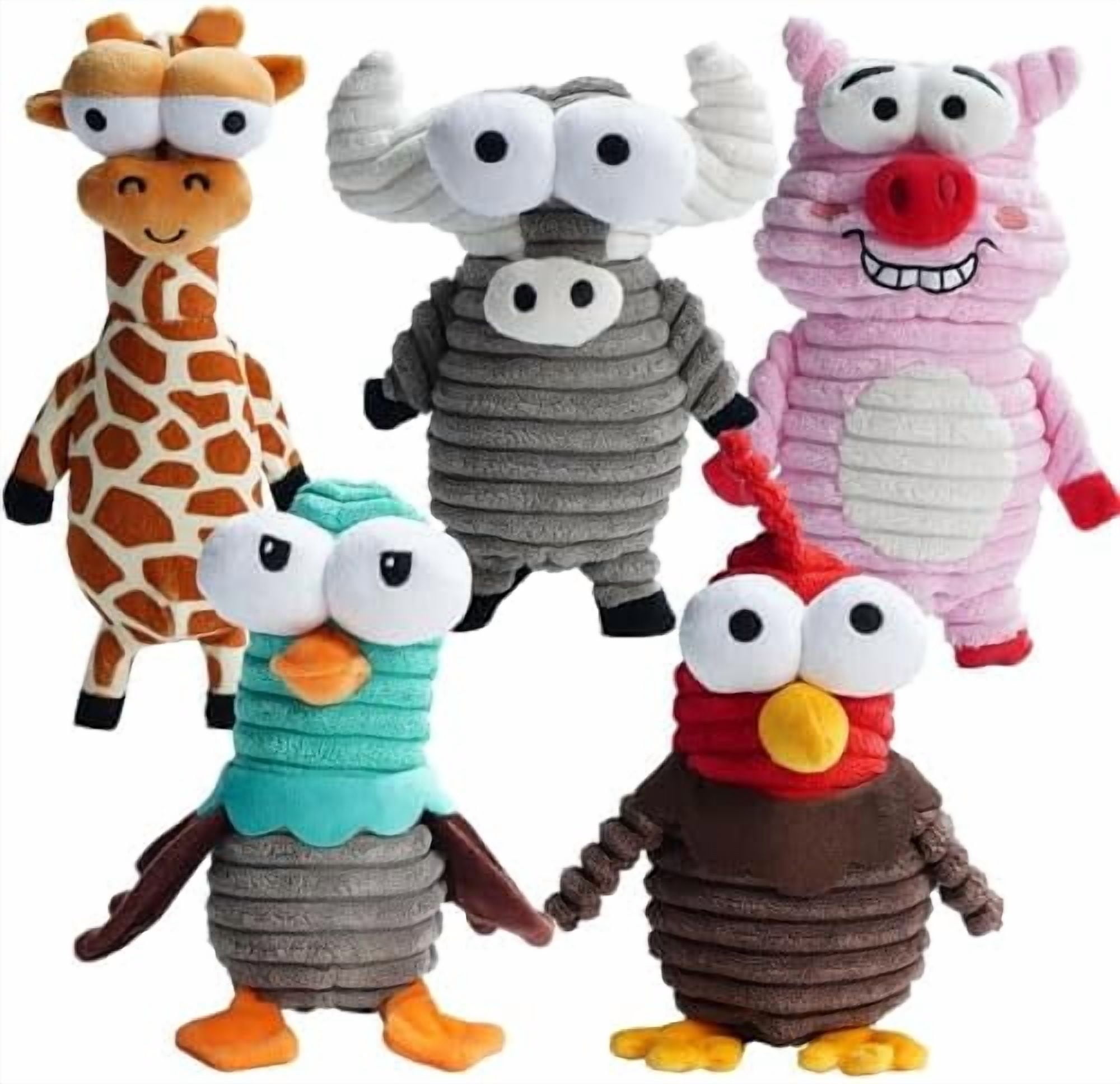 5-Pack Squeaky Dog Toys, Durable Stuffed Critter Zoo Dog Toys with Unique Squeak Sounds to Keep Dogs Busy, Puppy Toys for Small, Medium, and Large Dogs