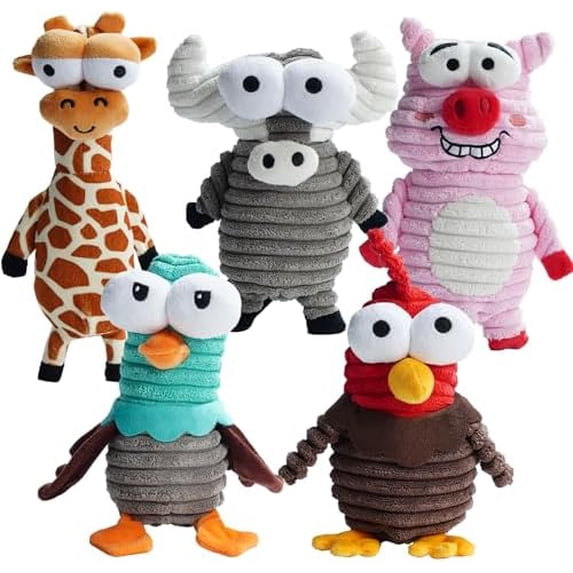 5-Pack Squeaky Dog Toys, Durable Stuffed Critter Zoo Dog Toys with ...