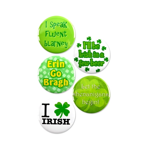 5 Pack - St. Patricks Day Irish Pride Pinback Button Badges - 2.25 Inch Round