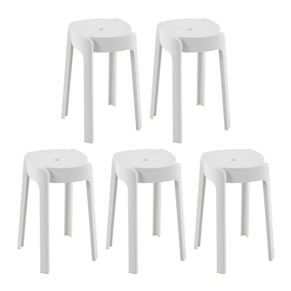 5-Pack Stackable Bar Stools, 18 Inch White Round Plastic Stool, Portable Backless Bar Stools for Home Living Rooms, Offices