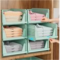thumbnail image 1 of 5 Pack Stackable Closet Organizer Box, Multifunctional & Foldable Closet Storage Basket for Bathroom Kitchen Laundry Room Wardrobe Storage, Space-Saving Clothes Storage Drawer Organizer, Green, 1 of 15