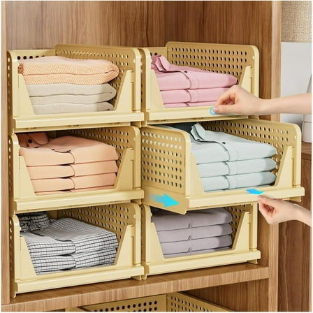 5 Pack Stackable Closet Storage Basket, Multifunctional & Foldable Closet Organizer for Bathroom Kitchen Laundry Room Wardrobe Storage, Space-Saving Clothes Storage Drawer Organizer, White
