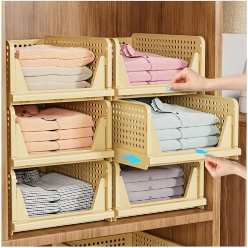 5 Pack Stackable Closet Storage Basket Multifunctional Foldable Closet Organizer Bathroom Kitchen Laundry Room Storage Space Saving Clothes