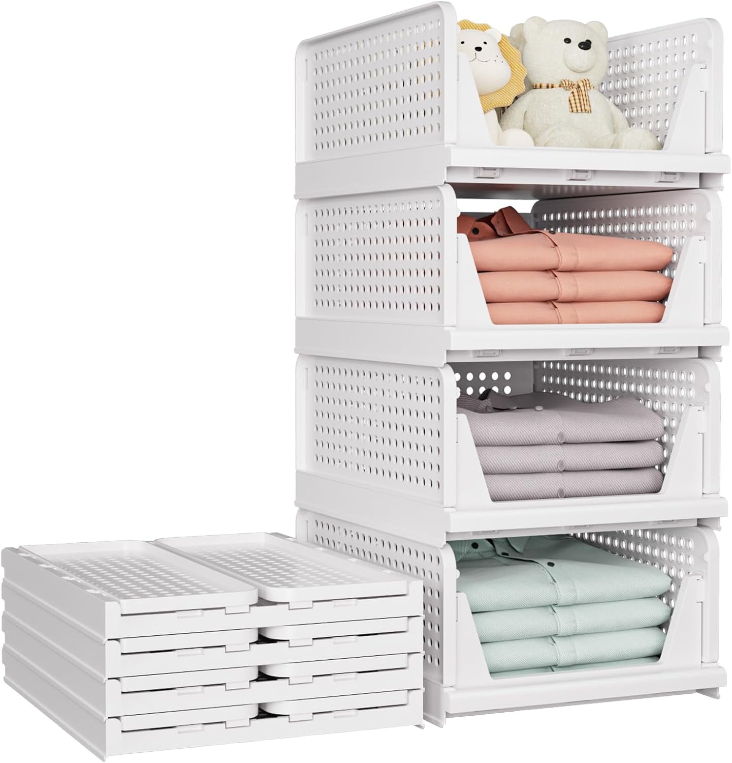 Fresh Look at 5 Pack Stackable Closet Storage Basket Multifunctional Foldable