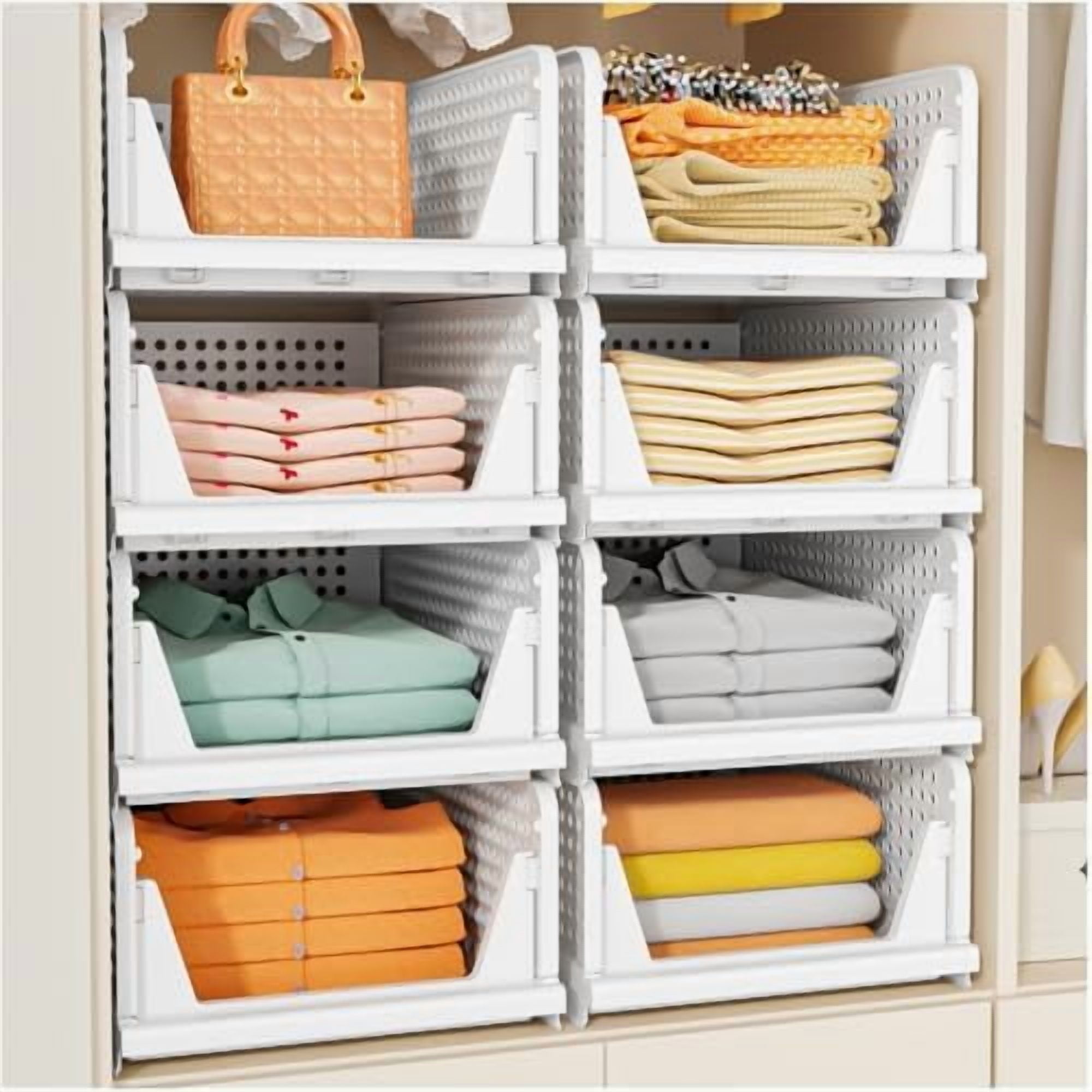 5 Pack Stackable Closet Storage Basket Multifunctional Foldable Closet Organizer Bathroom Kitchen Laundry Room Storage Space Saving Clothes