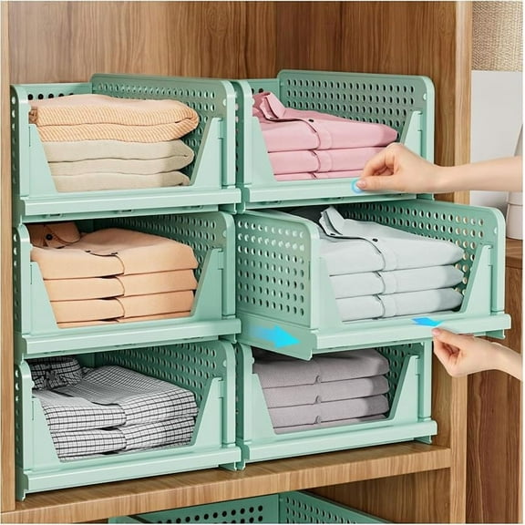 5 Pack Stackable Closet Storage Basket, Multifunctional & Foldable Closet Organizer for Bathroom Kitchen Laundry Room Wardrobe Storage, Space-Saving Clothes Storage Drawer Organizer