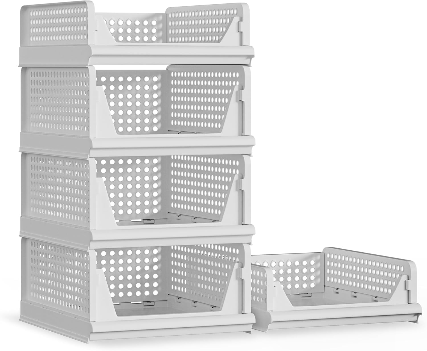 5-Pack Stackable Storage Baskets (3 Large + 2 Small) - Foldable Closet ...