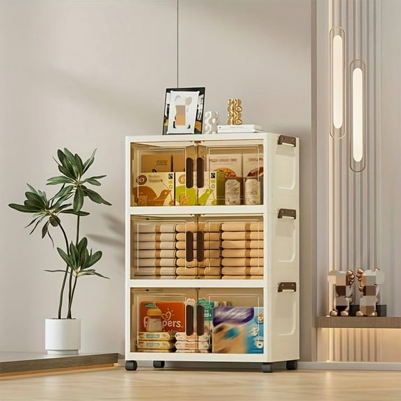 5-Pack Stackable Storage Bins with Rolling Drawers - Space-Saving, Foldable Design for Easy Closet & Book Organization, Open Front Access, can store clothes, home office outdoor foldable container