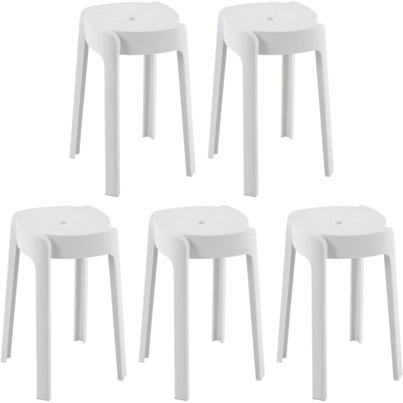 5-Pack Stackable White Stools, 18-Inch Backless Bar Stool for Classroom, Home, or Office