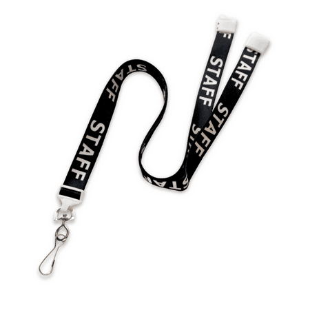 5 Pack - Staff Lanyard w/ Breakaway Clasp and Swivel Hook - Black Neck Strap with White STAFF letters - Clip to Badge Holder, Office Keys, Keychain, Event Pass I'D, School Name Card by Specialist ID