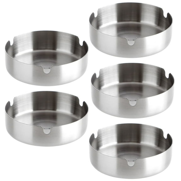 Juvale 5-Pack Stainless Steel Ash Tray - 4 x 4 x 1.2 in, Silver, Modern Design - 3-Slot Metal Ashtray for Indoor & Outdoor Patio Use