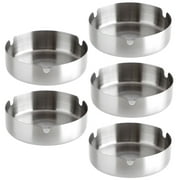5 Pack Stainless Steel Ashtrays for Cigarettes, Outdoor, Indoor Round Patio Ashtray, 3 Slots Each (4 x 4 x 1.2 In)