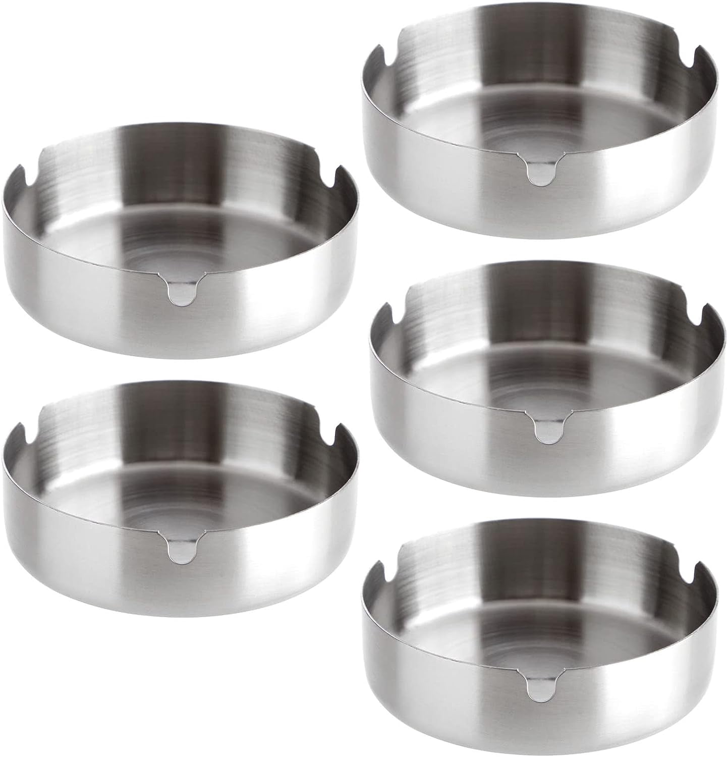 5 Pack Stainless Steel Ashtrays for Cigarettes, Outdoor, Indoor Round Patio Ashtray, 3 Slots Each (4 x 4 x 1.2 In)