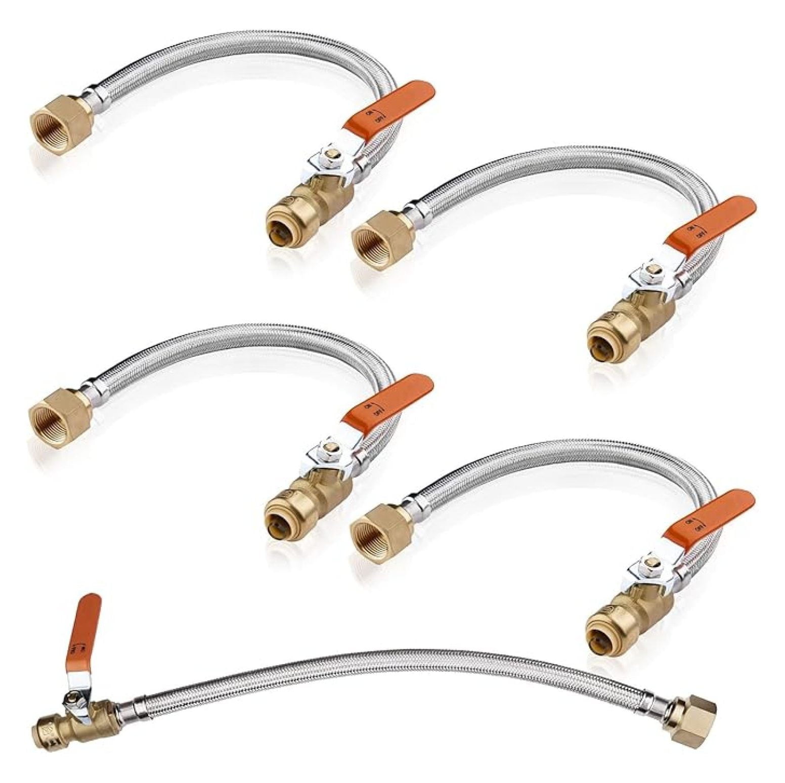 5-Pack Stainless Steel Braided Flexible Water Heater Connector,1/2 Inch Push-fit x 3/4 Inch FIP,15-Inch Length Hose(HOSE036-5Pack)
