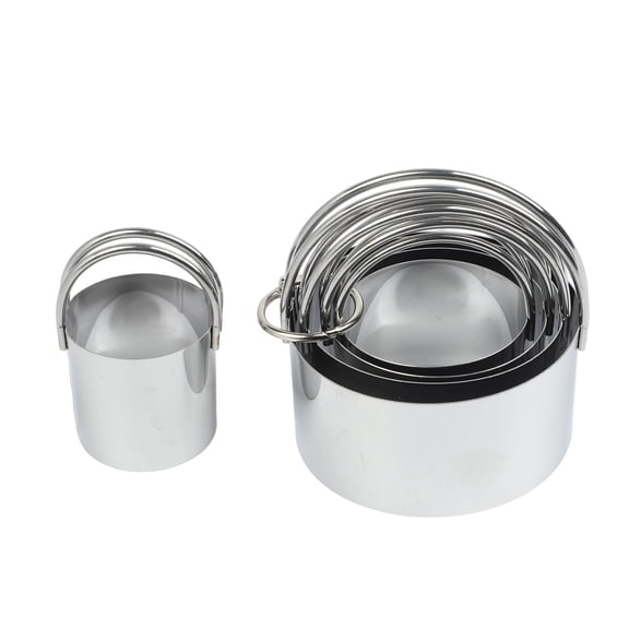 5-Pack Stainless Steel Cake Ring Set With Handles, 8Cm Round Biscuit Cutter for Molds For Pastry Dessert Baking, Dishwasher Safe Silver