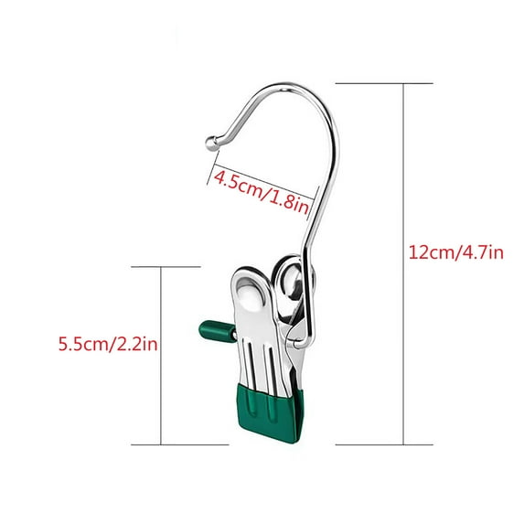 5 Pack Stainless Steel Clip with Hook Clip, Hanger Clips, Multi Function Clip Hooks, Laundry Hanging Hooks Clips, Clothes Clips, Closet Hangers, Hat Clips Home Essential, Green